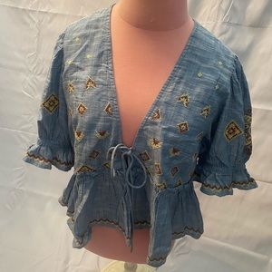 Free People Plunging V-Neck w Tie Strings